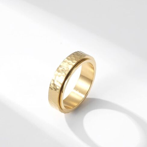 Fidget Ring for Anxiety Stainless Steel Silver/Gold Stress Relief Spinner Ring for Women Men Hammered Finish in Saudi Arabia