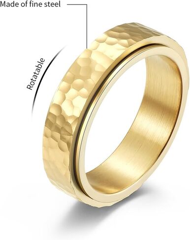 Fidget Ring for Anxiety Stainless Steel Silver/Gold Stress Relief Spinner Ring for Women Men Hammered Finish in Saudi Arabia