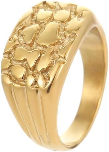 Nugget Ring for Men - Hip Hop Chunky Stains Steel Ring - Jewelry Rock Punk Jewelry - 316L LANGLE Stainless الفولاذ المقاوم للصدأ - حلقة بيئة بيئة للرجال - مربع الهدايا المشمولة (الحجم #7- #13) in Saudi Arabia