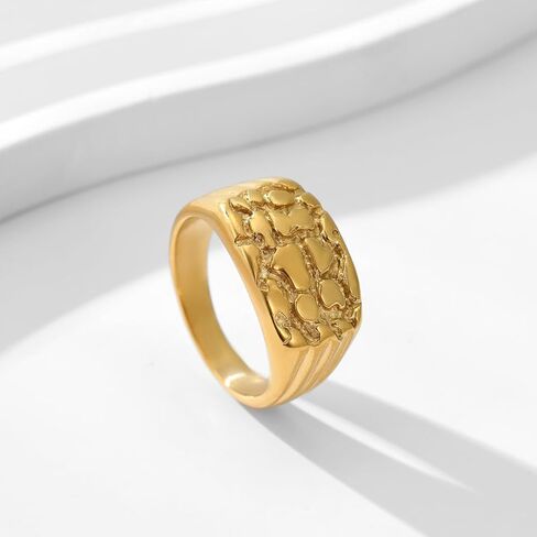 Nugget Ring for Men - Hip Hop Chunky Stains Steel Ring - Jewelry Rock Punk Jewelry - 316L LANGLE Stainless الفولاذ المقاوم للصدأ - حلقة بيئة بيئة للرجال - مربع الهدايا المشمولة (الحجم #7- #13) in Saudi Arabia