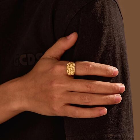 Nugget Ring for Men - Hip Hop Chunky Stains Steel Ring - Jewelry Rock Punk Jewelry - 316L LANGLE Stainless الفولاذ المقاوم للصدأ - حلقة بيئة بيئة للرجال - مربع الهدايا المشمولة (الحجم #7- #13) in Saudi Arabia