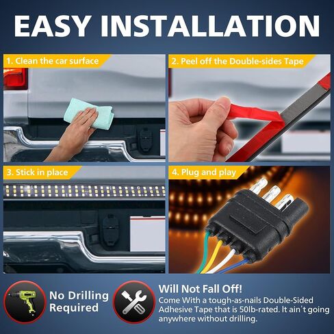 4WDKING شريط إضاءة للسرير الأبيض للشاحنة، 3 قطع شريط LED 60 بوصة، 270 مصباح LED نيون، IP68 مقاوم للماء، كابل تمديد لشاحنة بيك اب كامبر RV SUV Boat in Kuwait