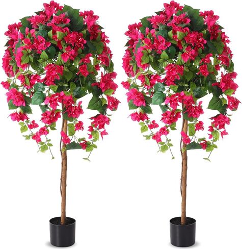 Giegxin 4 أقدام بوغانفيليا الاصطناعية 2 PCS شجرة بوجينفيليا الاصطناعية مع الزهور في وعاء بلاستيكي ، نبات الكلمة زهر شجرة زهرة كبيرة للمناطق الداخلية في الهواء الطلق (الأرجواني الأحمر) in Saudi Arabia