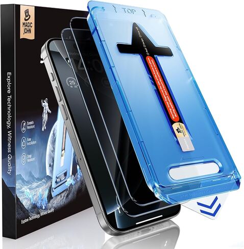 واقي شاشة من الزجاج المقوى MAGIC JOHN مكون من قطعتين لهاتف iPhone 16 Pro Max مقاس 6.9 بوصة، القضاء التلقائي على الغبار، خالي من الفقاعات، سهل التركيب، شفاف عالي الدقة in Kuwait