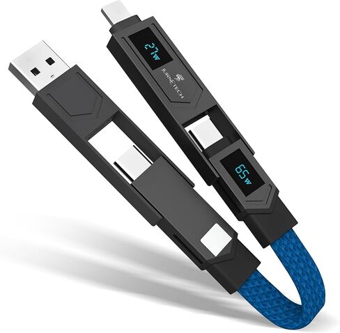 Magnetic 4 in 1 Multi Charging Cable with LED Display, Portable Keychain Charger, Fast as Lightning Charging/Type C/USB A/USB C Ports for iPhone iPad Mac AirPods Samsung Google, (65W) Black in Saudi Arabia