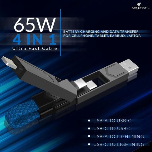 Magnetic 4 in 1 Multi Charging Cable with LED Display, Portable Keychain Charger, Fast as Lightning Charging/Type C/USB A/USB C Ports for iPhone iPad Mac AirPods Samsung Google, (65W) Black in Saudi Arabia