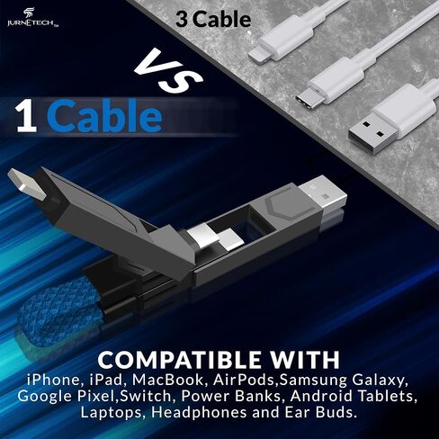 Magnetic 4 in 1 Multi Charging Cable with LED Display, Portable Keychain Charger, Fast as Lightning Charging/Type C/USB A/USB C Ports for iPhone iPad Mac AirPods Samsung Google, (65W) Black in Saudi Arabia