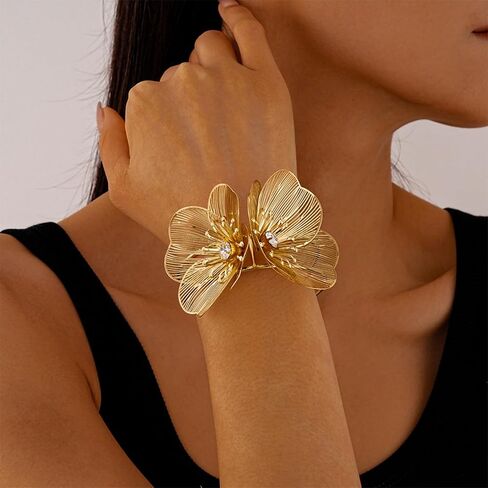 Gold Flower Bracelet for Women,Boho Crystal Flowers Hollowed Out Adjustable Bracelets Statement Irregular CZ Bracelet Bride Wedding Classic Jewelry in Saudi Arabia