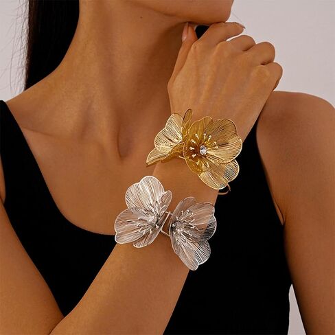 Gold Flower Bracelet for Women,Boho Crystal Flowers Hollowed Out Adjustable Bracelets Statement Irregular CZ Bracelet Bride Wedding Classic Jewelry in Saudi Arabia