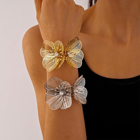 Gold Flower Bracelet for Women,Boho Crystal Flowers Hollowed Out Adjustable Bracelets Statement Irregular CZ Bracelet Bride Wedding Classic Jewelry in Saudi Arabia