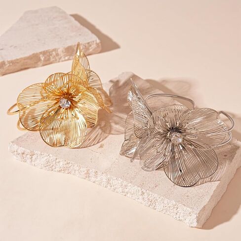 Gold Flower Bracelet for Women,Boho Crystal Flowers Hollowed Out Adjustable Bracelets Statement Irregular CZ Bracelet Bride Wedding Classic Jewelry in Saudi Arabia