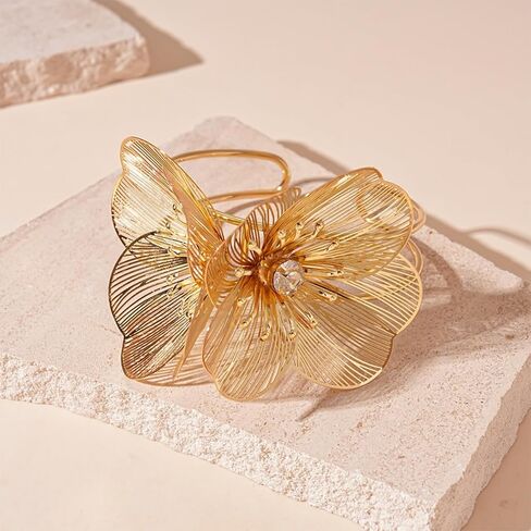 Gold Flower Bracelet for Women,Boho Crystal Flowers Hollowed Out Adjustable Bracelets Statement Irregular CZ Bracelet Bride Wedding Classic Jewelry in Saudi Arabia