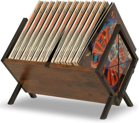 RecordGroove Vinyl Record Holder, 80-100 LP Vinyl Record Storage Rack, Wooden & Metal Album Storage Rack - For Albums, Books, Magazines & Office Storage in Saudi Arabia