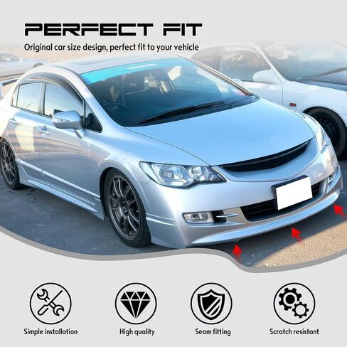 Front Bumper Lip Chin Spoiler, Compatible with 2009-2011 Honda Civic Sedan (USDM Only), MU Style PU Front Lower Splitter Protector, Unpainted Black, 1PC in Saudi Arabia