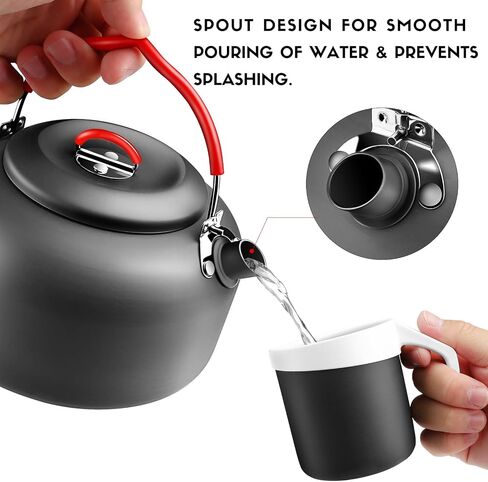 alocs 1L Camping Celling Teapot ، وعاء شاي القهوة المحمولة للتخييم للموقد ، وعلاج الشاي في الهواء الطلق ، والمشي لمسافات طويلة ، والتخييم ، والنزهة والسفر in Kuwait