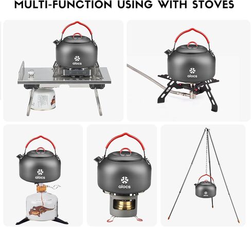 alocs 1L Camping Celling Teapot ، وعاء شاي القهوة المحمولة للتخييم للموقد ، وعلاج الشاي في الهواء الطلق ، والمشي لمسافات طويلة ، والتخييم ، والنزهة والسفر in Kuwait