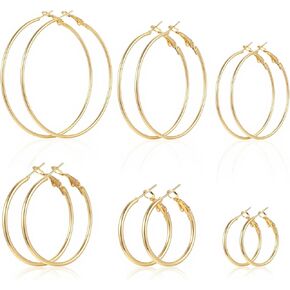 6 أزواج غير مشوهة الأطواق الذهبية الرقيقة للنساء 6 أحجام من الذهب جولد مقاوم للماء أقراط النساء خفيفة الوزن الأطواق اللطيفة مجموعة مناسبة للسيدات عيد ميلاد مهرجان زفاف مهرجان in Kuwait