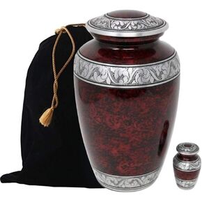 Touch4me Handcrafted Classic Forest Adult Metal Urn with Free Keepsake, Included Velvet Bag (Red) X7 in Saudi Arabia