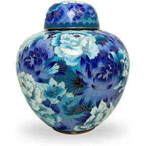 زهري الأزرق Cloisonne الجثث المعادن جرة للرماد - كبير جدا - يحمل ما يصل إلى 245 بوصة مكعبة من الرماد - جرة تذكارية زرقاء للبالغين in Kuwait