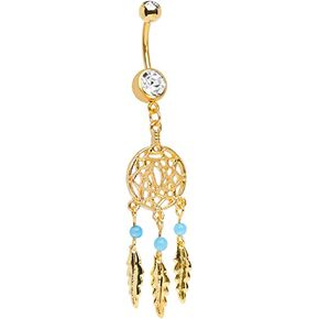BodyJewelryOnline Dream Catcher Belly Ring - 14 gauge 3/8 inches Length 10mm - Gold I.P. Over 316L Surgical Steel piercings jewelry - Sold as a piece. in Saudi Arabia