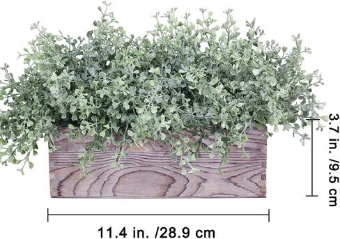 Artificial Flocked Eucalyptus Greenery in Rustic Rectangular Wood Planter Box Greenery Arrangement Potted Plant in Dusty Green for Wedding Centerpiece Office Room Table Windowsill Décor in Saudi Arabia