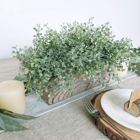 Artificial Flocked Eucalyptus Greenery in Rustic Rectangular Wood Planter Box Greenery Arrangement Potted Plant in Dusty Green for Wedding Centerpiece Office Room Table Windowsill Décor in Saudi Arabia