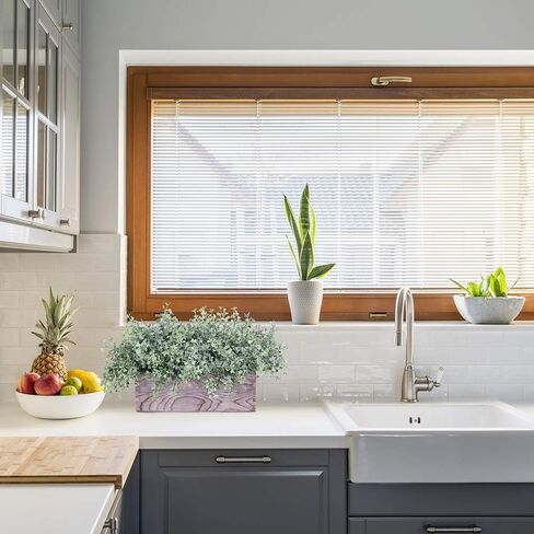 Artificial Flocked Eucalyptus Greenery in Rustic Rectangular Wood Planter Box Greenery Arrangement Potted Plant in Dusty Green for Wedding Centerpiece Office Room Table Windowsill Décor in Saudi Arabia