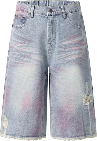 Y2k Ripped Jean Shorts Paint Acid Wash Distressed Denim Jorts Hip Hop Grunge Capri Pants Streetwear Men Unisex in Saudi Arabia