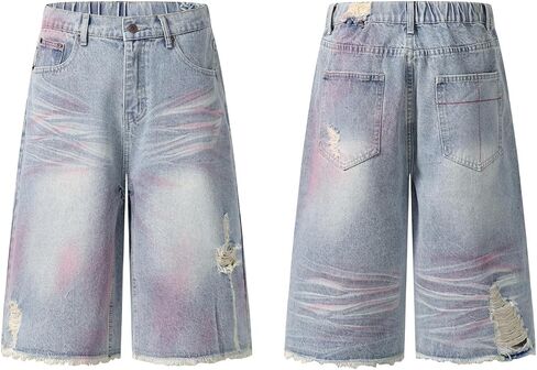 Y2k Ripped Jean Shorts Paint Acid Wash Distressed Denim Jorts Hip Hop Grunge Capri Pants Streetwear Men Unisex in Saudi Arabia