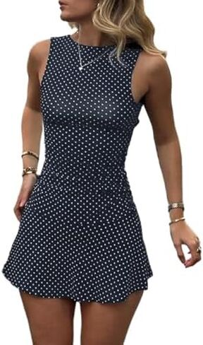 Polka Dot Mini Dress for Women Sleeveless Tank Halter Dress Vintage Downtown Girl Clothes Party Going Out in Saudi Arabia