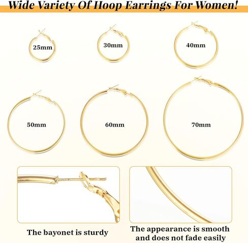 6 أزواج غير مشوهة الأطواق الذهبية الرقيقة للنساء 6 أحجام من الذهب جولد مقاوم للماء أقراط النساء خفيفة الوزن الأطواق اللطيفة مجموعة مناسبة للسيدات عيد ميلاد مهرجان زفاف مهرجان in Kuwait