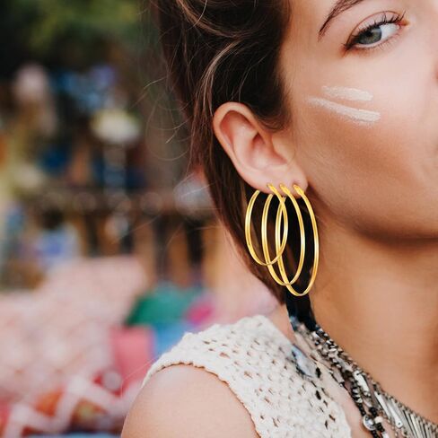 6 أزواج غير مشوهة الأطواق الذهبية الرقيقة للنساء 6 أحجام من الذهب جولد مقاوم للماء أقراط النساء خفيفة الوزن الأطواق اللطيفة مجموعة مناسبة للسيدات عيد ميلاد مهرجان زفاف مهرجان in Kuwait