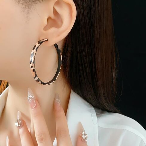Leopard Print Earrings Large Hoop Circle Earrings for Women Vintage Animal Print Earrings Black Chunky Big Round Huggie Hoops Earrings Fashion Statement Earrings in Saudi Arabia