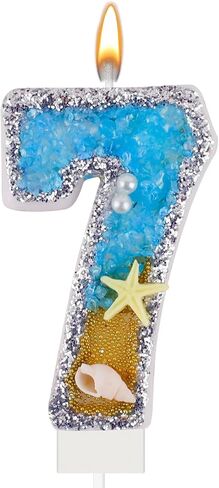 Blue Number 4 Birthday Candle Beach Starfish Number 4 Cake Candle Glitter Sequins Birthday Number Cake Topper Candle Blue Mermaid Summer Ocean Themed Birthday Wedding Decorations in Saudi Arabia