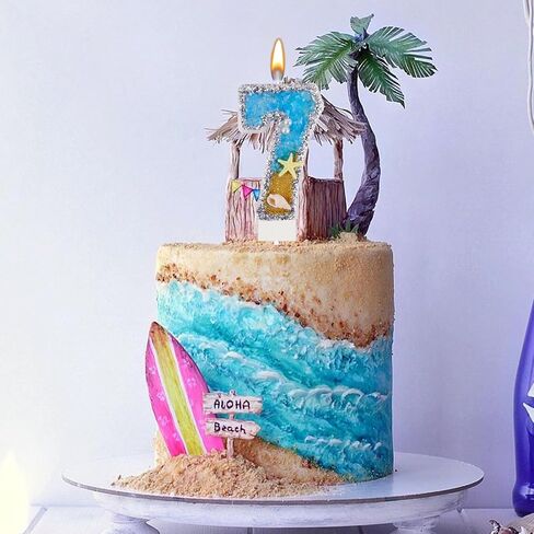 Blue Number 4 Birthday Candle Beach Starfish Number 4 Cake Candle Glitter Sequins Birthday Number Cake Topper Candle Blue Mermaid Summer Ocean Themed Birthday Wedding Decorations in Saudi Arabia
