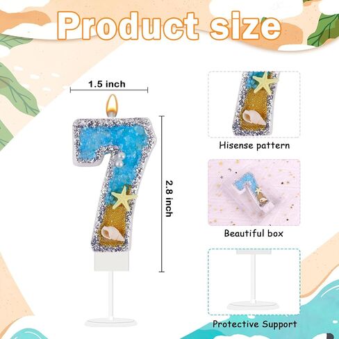 Blue Number 4 Birthday Candle Beach Starfish Number 4 Cake Candle Glitter Sequins Birthday Number Cake Topper Candle Blue Mermaid Summer Ocean Themed Birthday Wedding Decorations in Saudi Arabia