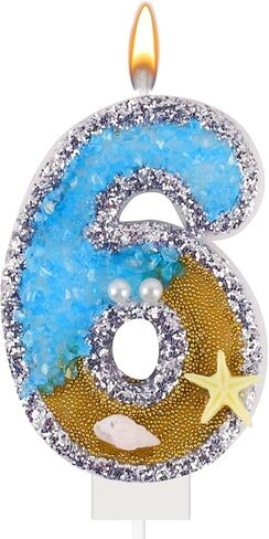 Blue Number 4 Birthday Candle Beach Starfish Number 4 Cake Candle Glitter Sequins Birthday Number Cake Topper Candle Blue Mermaid Summer Ocean Themed Birthday Wedding Decorations in Saudi Arabia