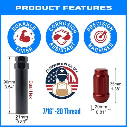 20 Red Spline Drive Small Diameter Acorn 7/16" Lug Nut Kit with Key in Saudi Arabia