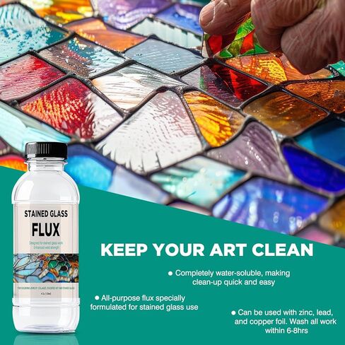 Premium Clean Flux Cleaner - Flux Cleaner, for Stained Glass Soldering, Flux Remover for Stained Glass - Professional Stained Glass Supplies - 8 Oz in Kuwait