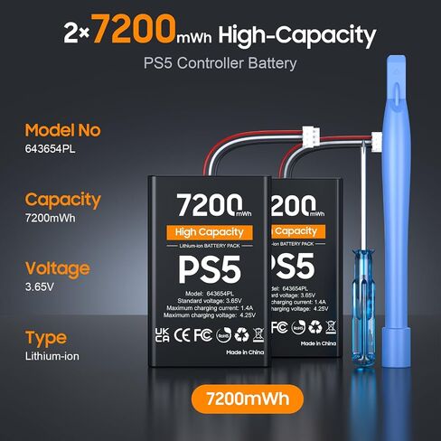 3000mAh PS5 Controller Battery, Large Capacity PS5 Battery, Rechargeable PS5 Controller Battery Pack PS5 Controller Battery Replacement for PS5 DualSense Controller(Not fit for PS5 DualSense Edge) in Saudi Arabia