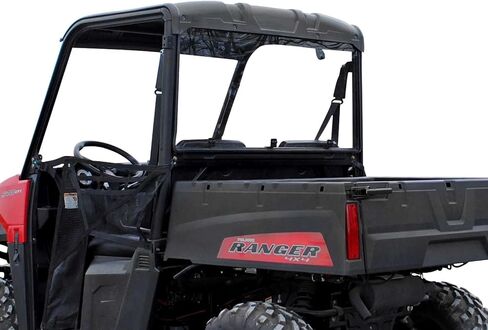 SuperATV Rear Windshield for Polaris Ranger Midsize 500 / 570 / Crew / ETX / EV (See Fitment) | 1/4" Thick Clear Polycarbonate 250x Stronger Than Glass and 25x Stronger Than Acrylic | USA Made in Saudi Arabia