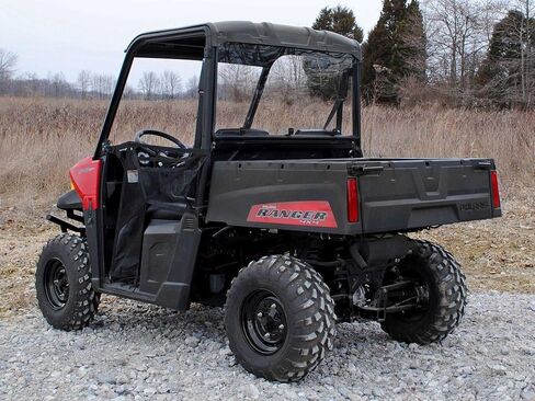 SuperATV Rear Windshield for Polaris Ranger Midsize 500 / 570 / Crew / ETX / EV (See Fitment) | 1/4" Thick Clear Polycarbonate 250x Stronger Than Glass and 25x Stronger Than Acrylic | USA Made in Saudi Arabia