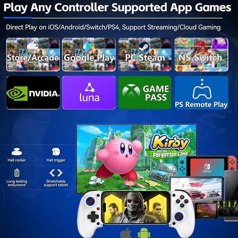 وحدة تحكم ألعاب MegAdream Mobile لجهاز iPhone/Android - iPad/tablet - لعبة السحابة - NS -switch/ps4 - تحويل هاتفك إلى وحدة تحكم للألعاب - PS5/Xbox Play Remote Play ، Call of Duty ، Turbo ، Black in Kuwait