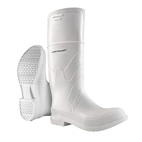 يوفر Dunlop White PVC Plain Toe Protectin بنسبة 100 ٪ مع نعل سلامة مقاومة للانزلاق من أجل الجر المتفوق على الأسطح الزلقة. in Kuwait