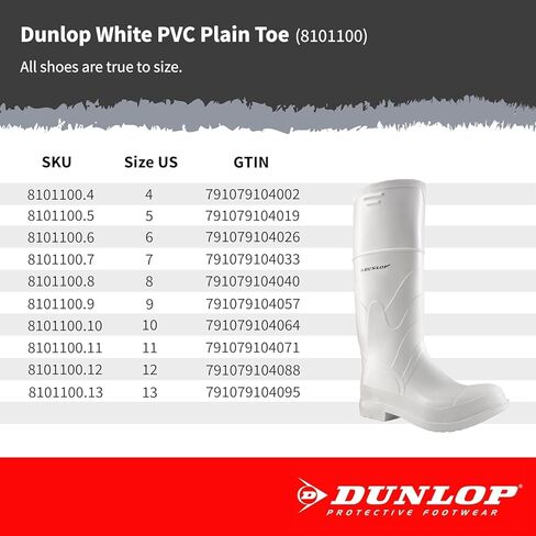 يوفر Dunlop White PVC Plain Toe Protectin بنسبة 100 ٪ مع نعل سلامة مقاومة للانزلاق من أجل الجر المتفوق على الأسطح الزلقة. in Kuwait