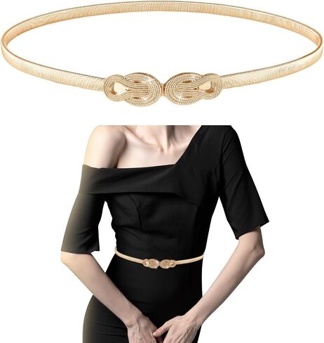 Gold Stretch Belts for Women, Elastic Gold Chain Belt for Dresses Skinny Thin Waistband Ladies Dress Waist Band in Saudi Arabia