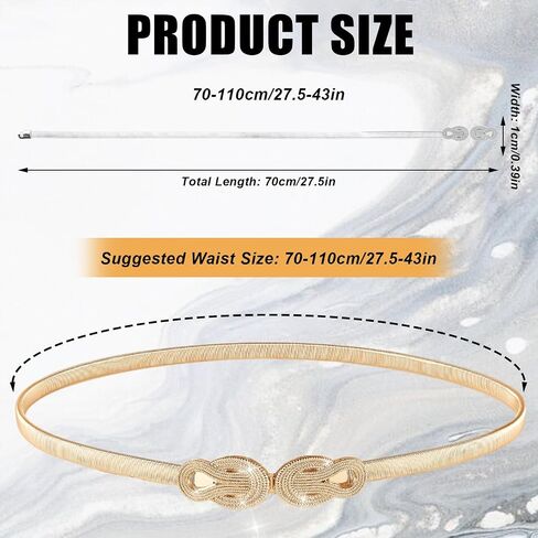 Gold Stretch Belts for Women, Elastic Gold Chain Belt for Dresses Skinny Thin Waistband Ladies Dress Waist Band in Saudi Arabia