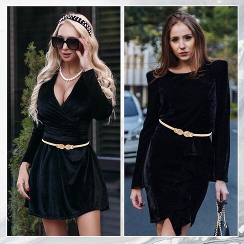 Gold Stretch Belts for Women, Elastic Gold Chain Belt for Dresses Skinny Thin Waistband Ladies Dress Waist Band in Saudi Arabia