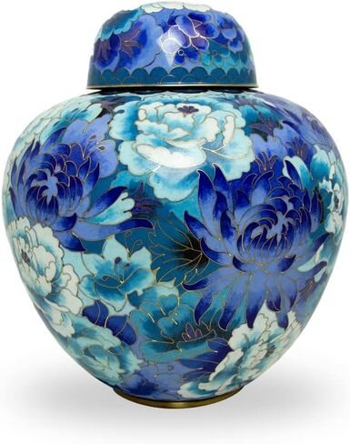 زهري الأزرق Cloisonne الجثث المعادن جرة للرماد - كبير جدا - يحمل ما يصل إلى 245 بوصة مكعبة من الرماد - جرة تذكارية زرقاء للبالغين in Kuwait