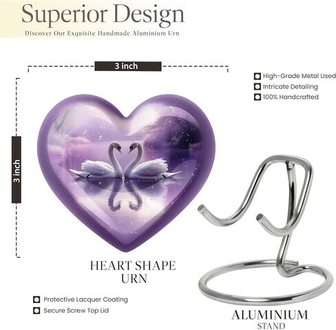 Swan Miniature Urn for Mom - Purple Urns for Cremation Ashes Mother - Heart Small Human Ash Holder - Tiny Burial Keepsake Urns for Human Ashes Husband - Dad Funeral Memorial Container 3 Inch in Saudi Arabia